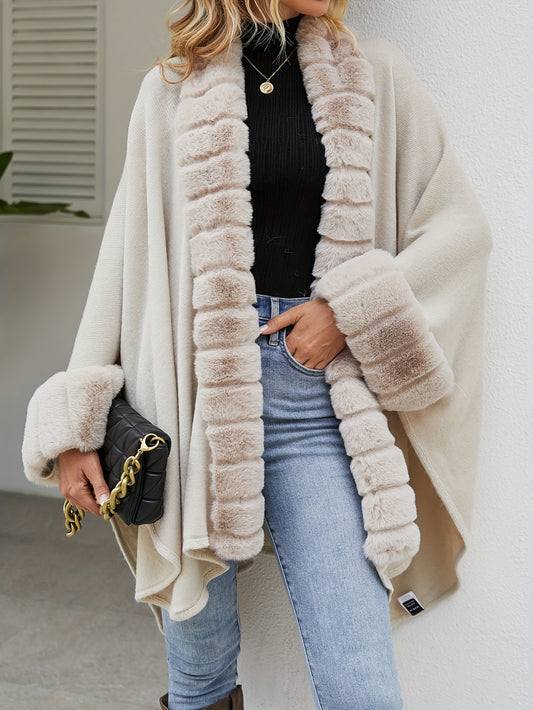 Luxe Faux Fur Vest Voor Dames | Mid-Length Poncho Met Bontkraag & Kwastdetails