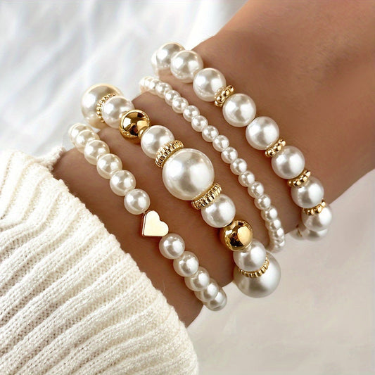 RANYA | 4-Delige Dames Armbanden Set met Parels en Glanzende Kralen