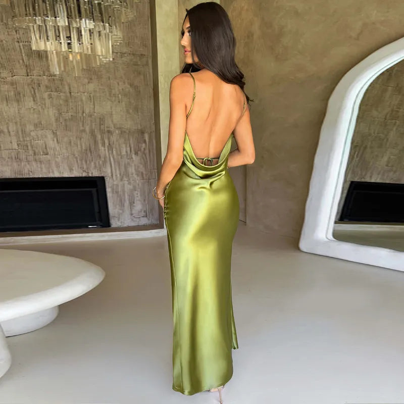 CAMILA | Luxe Satijnen Jurk Met Open Rug & Split - Chic, Elegant & Tijdloos