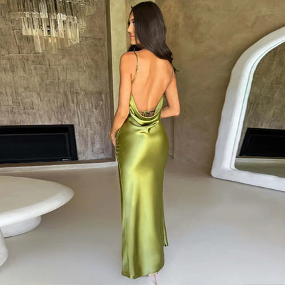 CAMILA | Luxe Satijnen Jurk Met Open Rug & Split - Chic, Elegant & Tijdloos