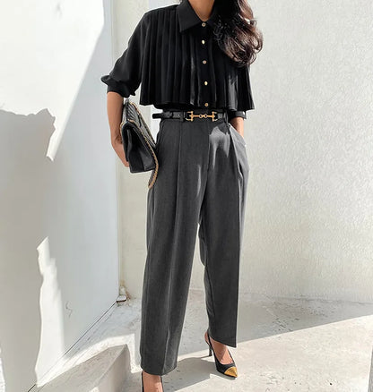 VEDA | Chique Dubbel Laags Blouse Met Crop Design & Bedekte Buik - Stijlvol, Klassiek & Zelfverzekerd