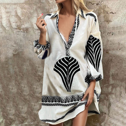 NERISA | Dames Katoen  & Linnen Zomerjurk Met Boho Design