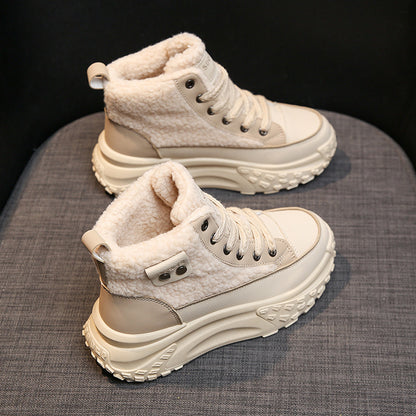 Fleece-Gevoerde Hoge Dames Sneakers | Warme Winter Sneakers Met Dikke Zool