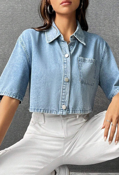 JULIE | Boxy Denim Cropped Top Voor Dames - Klassiek & Modieus