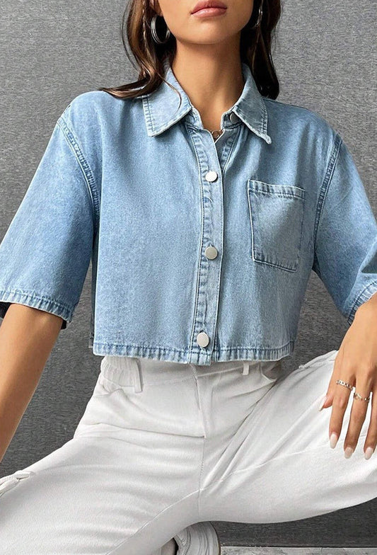 JULIE | Boxy Denim Cropped Top Voor Dames - Klassiek & Modieus