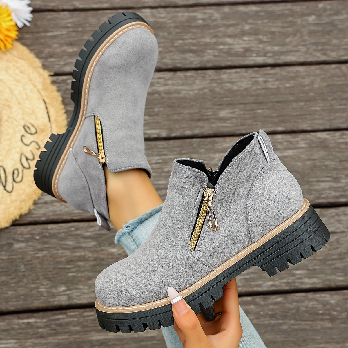 Dames Chunky Platform Enkelboots | Stevige Antislip Zool & Praktische Zijrits