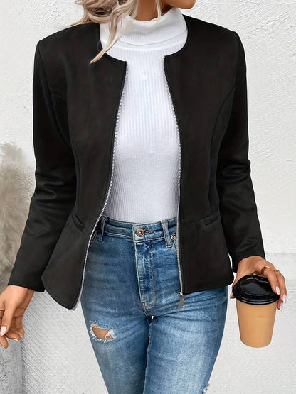 MAEVE | Suède Dames Jasje Met Rits, Ronde Hals & Blazer-Style - Elegant, Stijlvol & Modieus