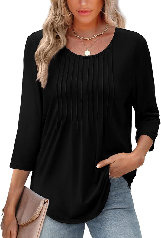AFKE | Casual Dames Shirt Met Ronde Hals & Verticale Textuur op de Borst - Verfijnd & Comfort