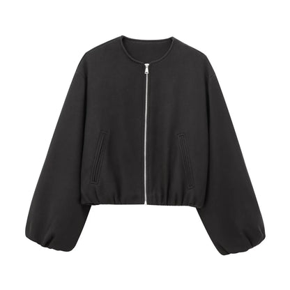 ISALIE | Cropped Wollen Dames Tussenjas Met Ronde Hals – Modern, Speels & Perfect Voor Tussen Seizoenen