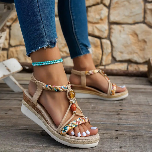 SORENA | Comfortabele Dames Sandalen met Verhoogde Zool en Kralendetail - Stevig, Zomers & Modieus