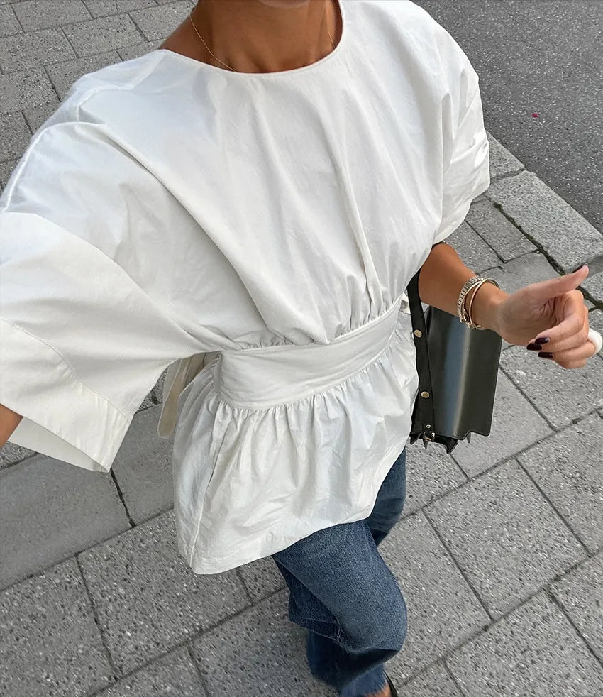 SELMA | Modieuze Dames Blouse Met Getailleerde Middel & Open Rug - Luchtig, Stijlvol & Elegant