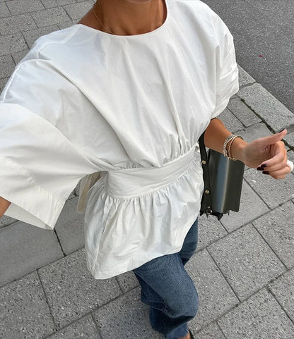 SELMA | Modieuze Dames Blouse Met Getailleerde Middel & Open Rug - Luchtig, Stijlvol & Elegant