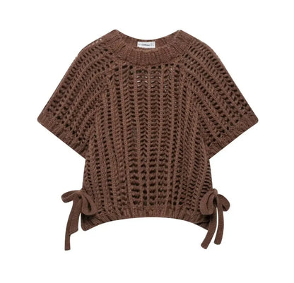 NOÉMI | Gebreide Cropped Dames Top met Strikdetails – Luchtig, Trendy & Zomers