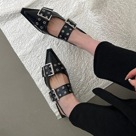 DAYA | Puntige Slingback Loaferhak Voor Dames Met Dubbele Gespen - Stijlvol, Comfortabel & Uniek