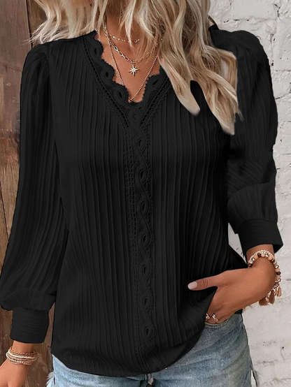 NOLIA | Elegante Plooiblouse met Kanten Afwerking - Dames
