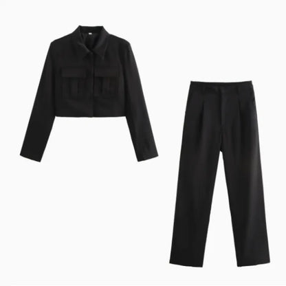 MAYA | Tweedelige Set Met Cropped Jasje En Wijde Pantalon – Chic, Comfortabel, Verfijnd