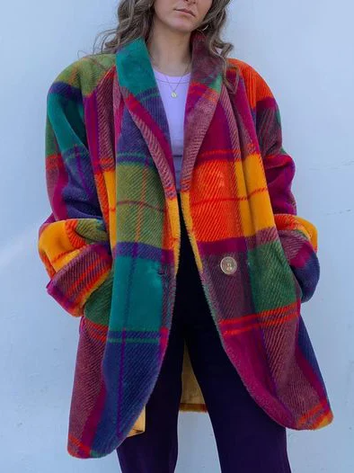 Oversized Dames Winterjas | Kleurrijke Ruitjas Met Lange Pasvorm