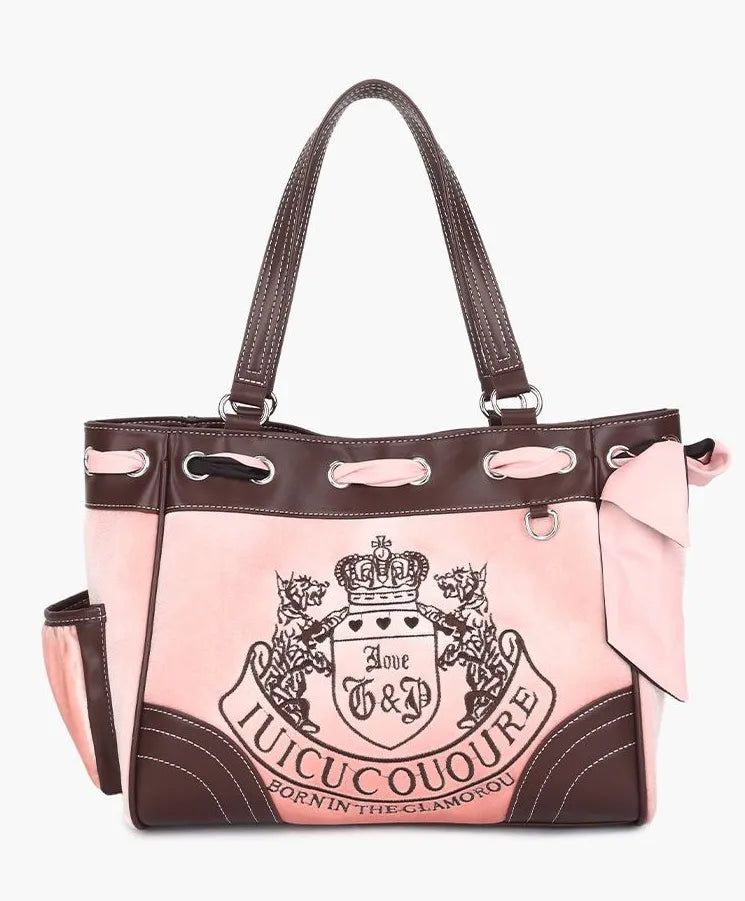Velvet Schoudertas Met Roze Accenten | Y2K Vintage Geborduurd Statement Accessoire