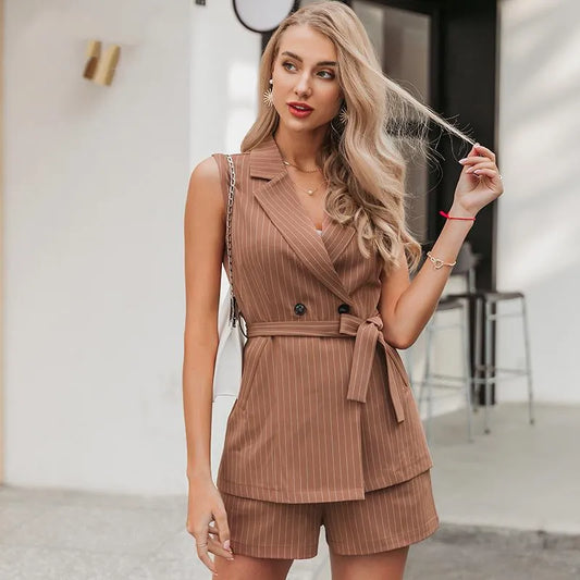 AMARA | Luxe Gestreepte Dames Set Met Blazerlook – Elegant, Licht & Ideaal Voor Zomeravonden