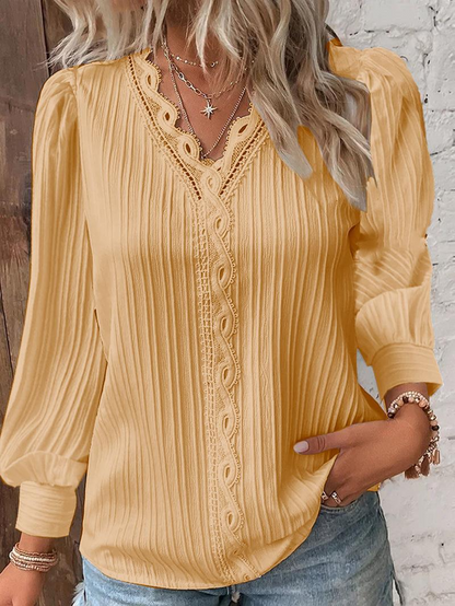 NOLIA | Elegante Plooiblouse met Kanten Afwerking - Dames