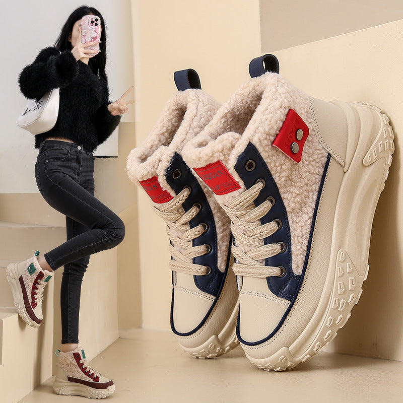 Fleece-Gevoerde Hoge Dames Sneakers | Warme Winter Sneakers Met Dikke Zool