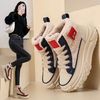 Fleece-Gevoerde Hoge Dames Sneakers | Warme Winter Sneakers Met Dikke Zool
