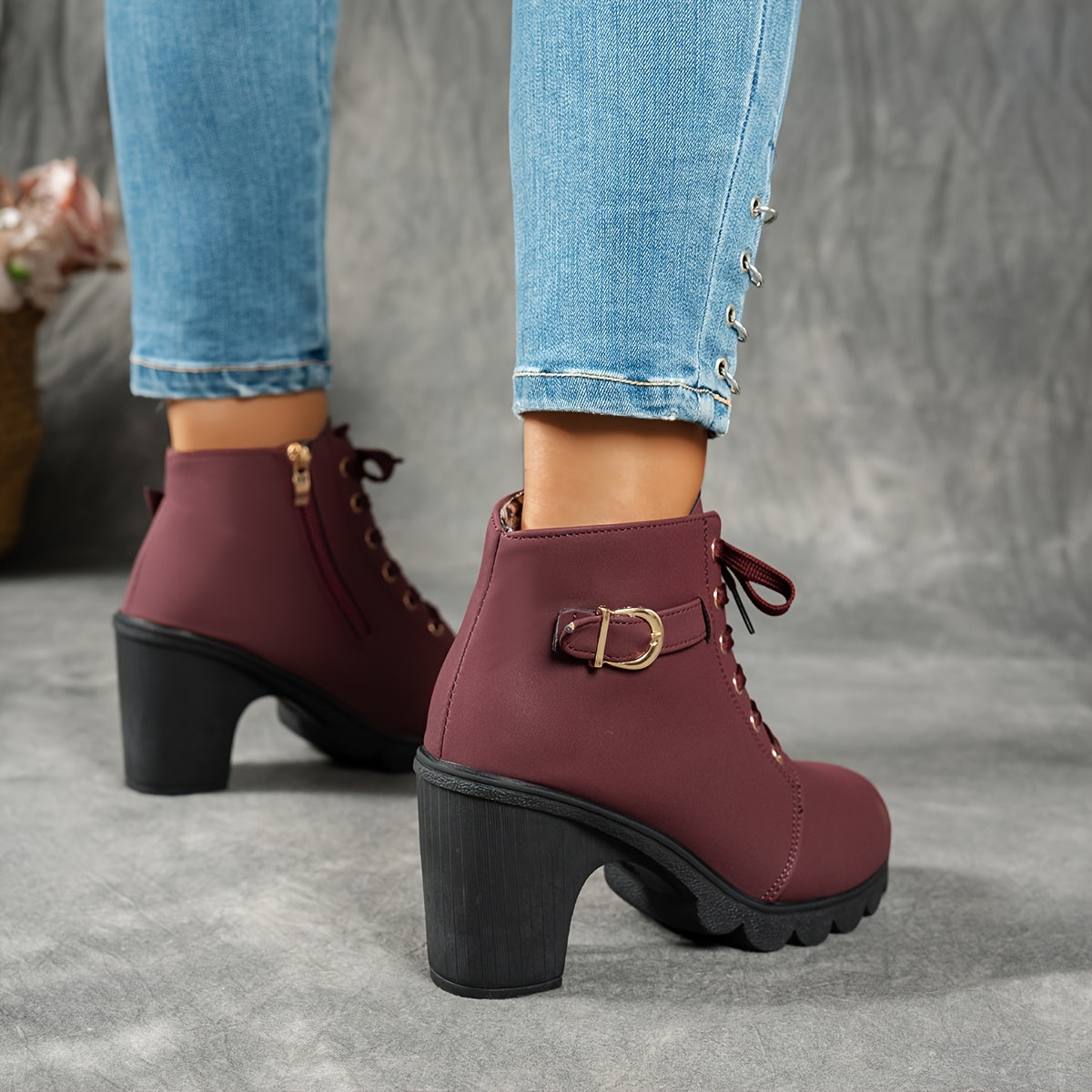 Dames Enkelboots Met Blokhak | Comfortabele All-Season Veterschoenen