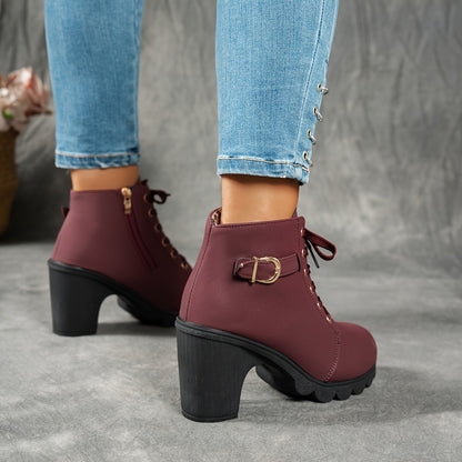 Dames Enkelboots Met Blokhak | Comfortabele All-Season Veterschoenen