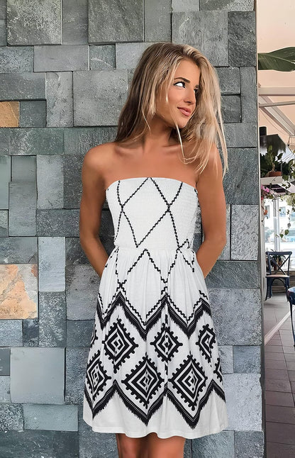 NEA | Elegante Zomerjurk Voor Dames Met Boho Print - Geen Bandjes, Flatterend & Stijlvol