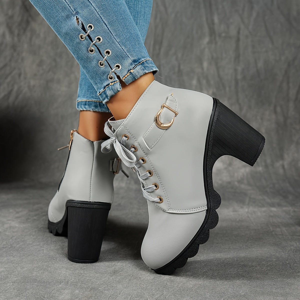 Dames Enkelboots Met Blokhak | Comfortabele All-Season Veterschoenen