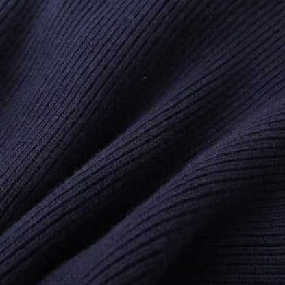 Marineblauwe Gebreide Cardigan Met Denim Afwerking | Stijlvolle Layering Must-Have