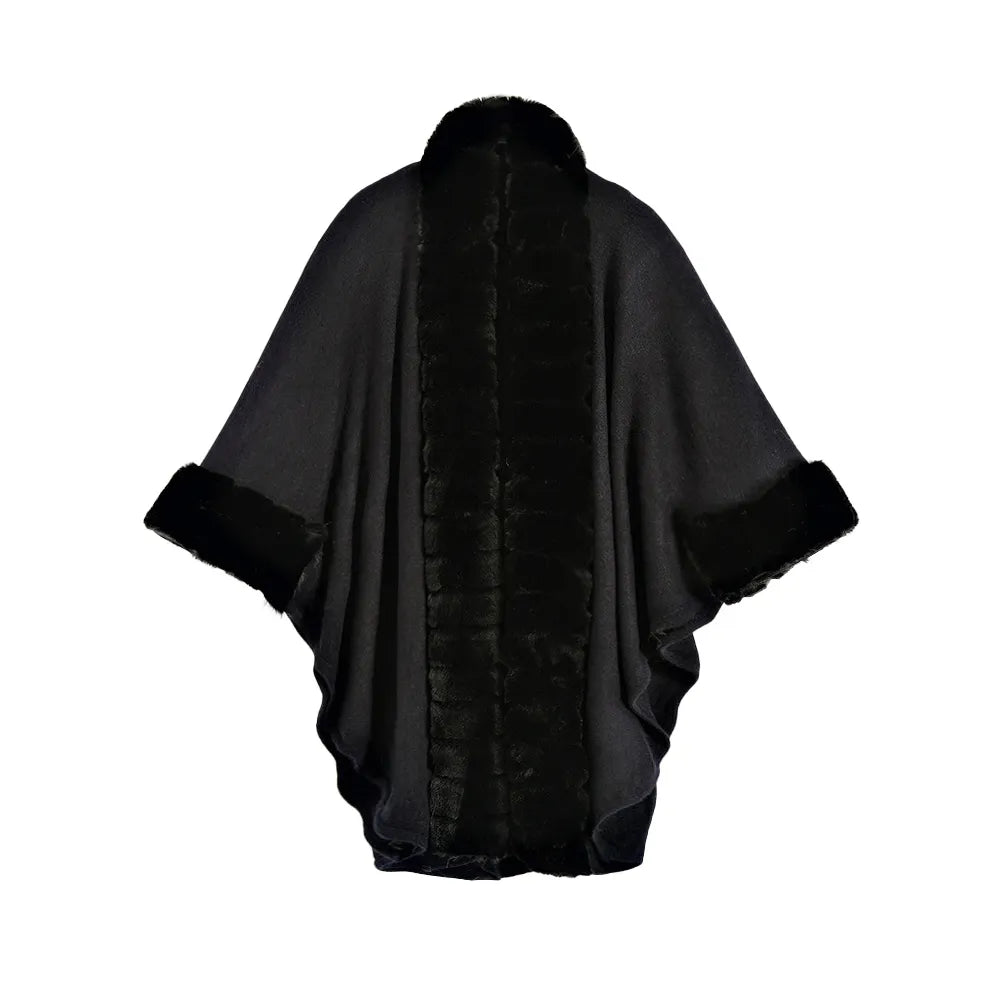 Luxe Faux Fur Vest Voor Dames | Mid-Length Poncho Met Bontkraag & Kwastdetails