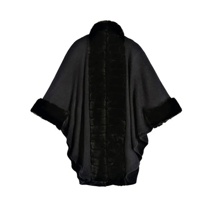 Luxe Faux Fur Vest Voor Dames | Mid-Length Poncho Met Bontkraag & Kwastdetails