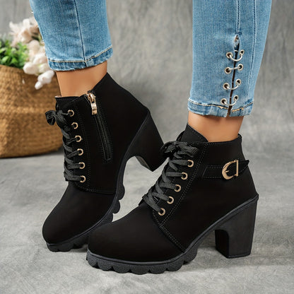 Dames Enkelboots Met Blokhak | Comfortabele All-Season Veterschoenen