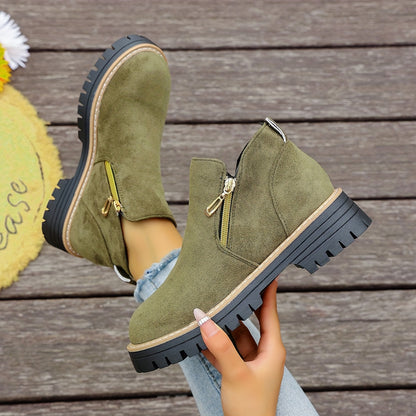 Dames Chunky Platform Enkelboots | Stevige Antislip Zool & Praktische Zijrits