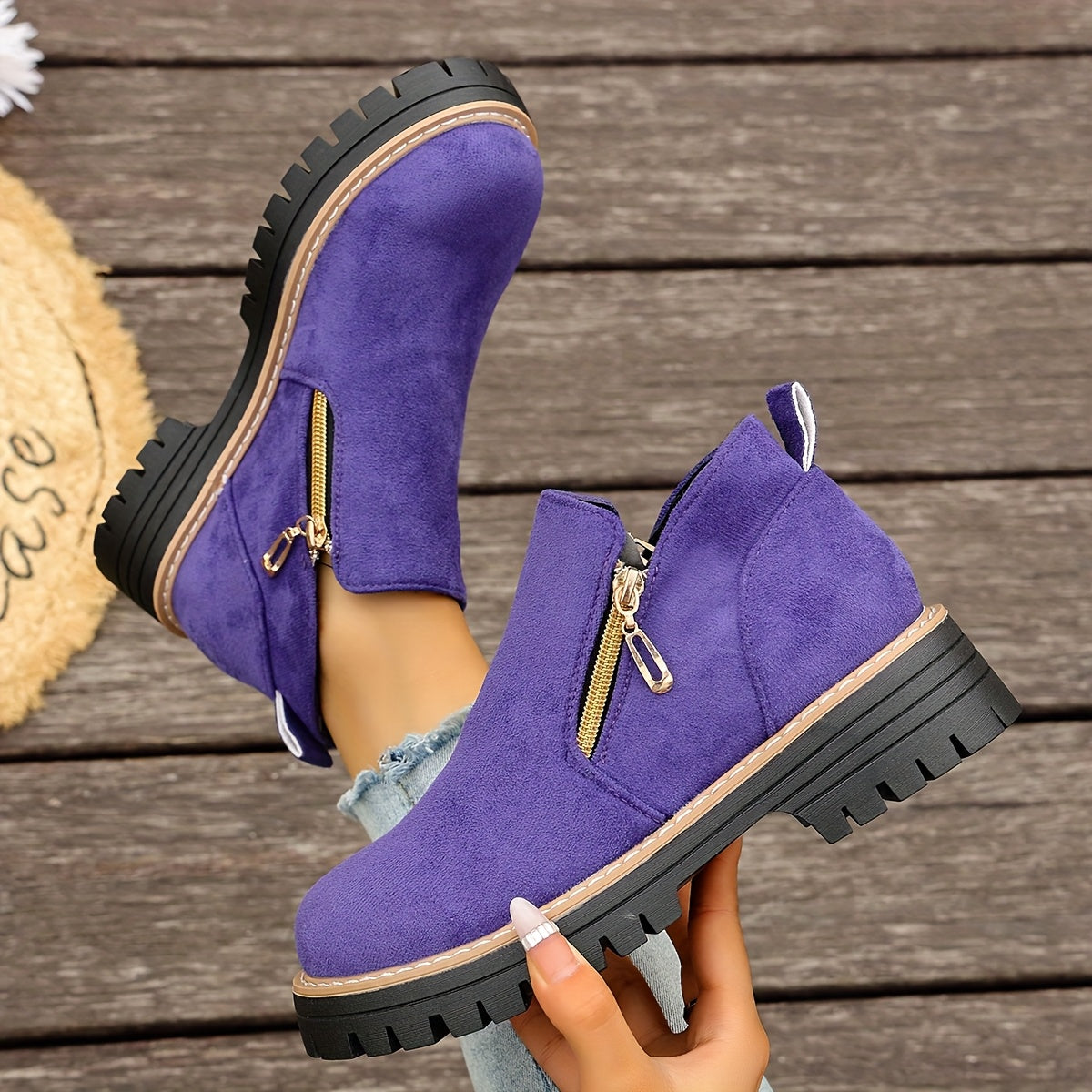 Dames Chunky Platform Enkelboots | Stevige Antislip Zool & Praktische Zijrits