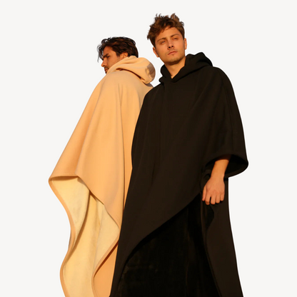 Gevoerde warme hooded poncho | ultiem comfort voor thuis in herfst en winter