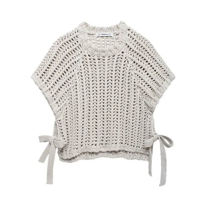 NOÉMI | Gebreide Cropped Dames Top met Strikdetails – Luchtig, Trendy & Zomers