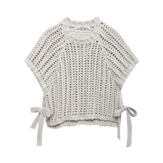 NOÉMI | Gebreide Cropped Dames Top met Strikdetails – Luchtig, Trendy & Zomers