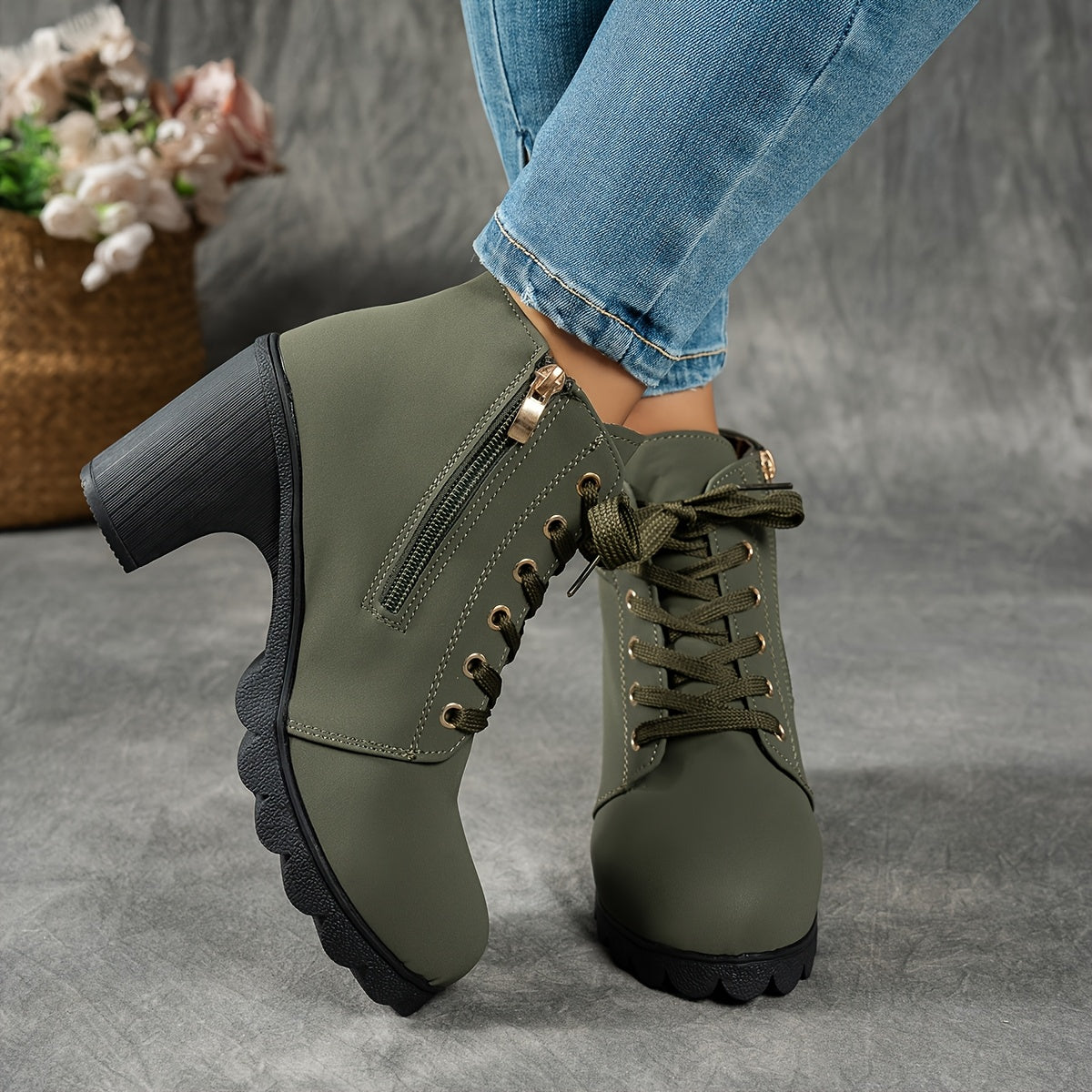 Dames Enkelboots Met Blokhak | Comfortabele All-Season Veterschoenen
