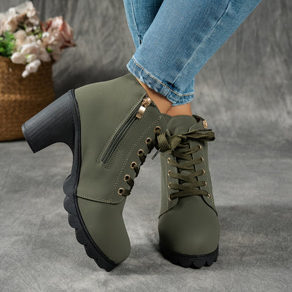 Dames Enkelboots Met Blokhak | Comfortabele All-Season Veterschoenen