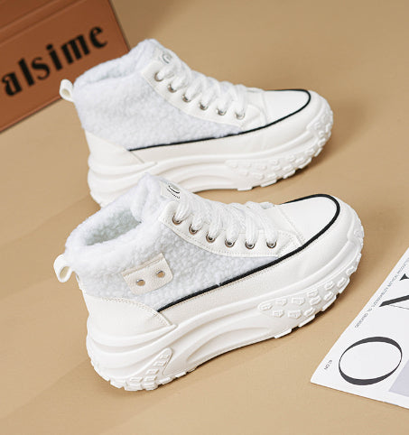 Fleece-Gevoerde Hoge Dames Sneakers | Warme Winter Sneakers Met Dikke Zool