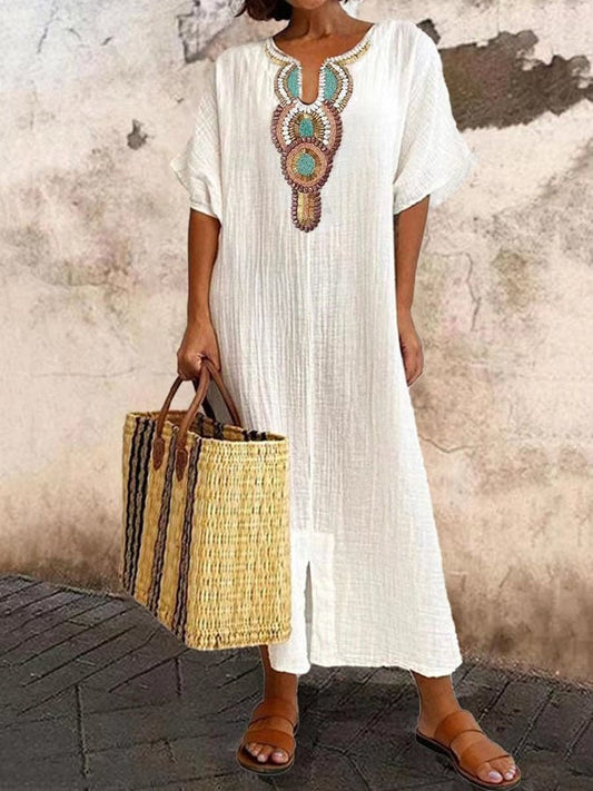 NOURA | MAXI Linnen Jurk Met Borduursels Voor Dames
