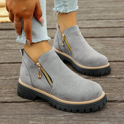 Dames Chunky Platform Enkelboots | Stevige Antislip Zool & Praktische Zijrits