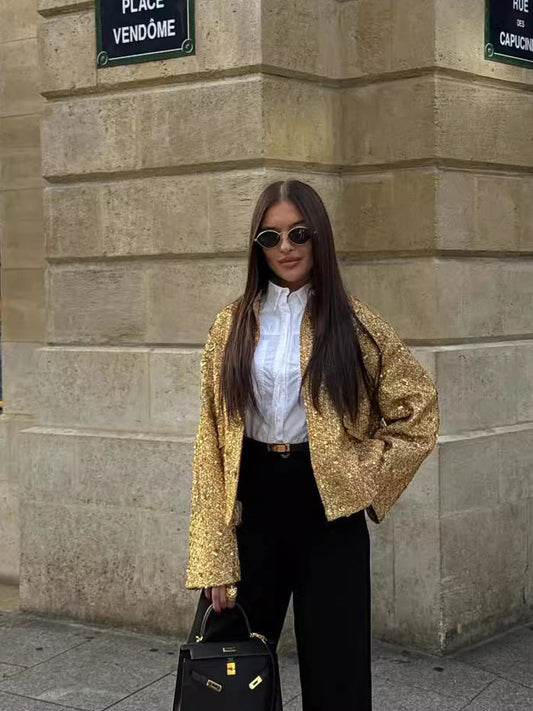 SARAH | Casual Bomberjack Met Gouden Pailletten – Comfort Meets Glamour