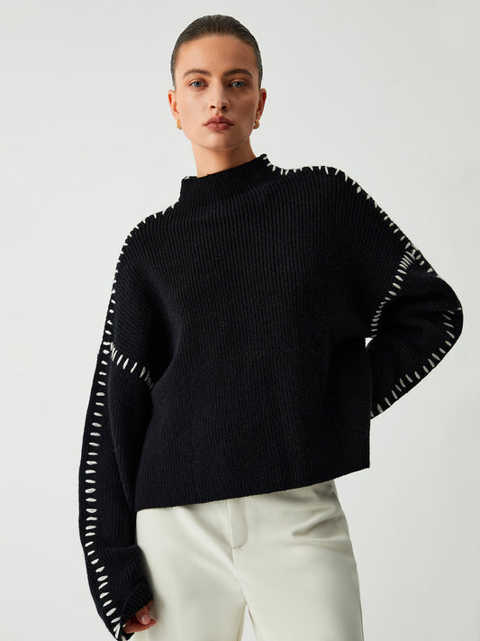 MIRA | Losvallende Dames Trui Met Contraststiksels – Minimalistisch & Comfortabel Voor Elke Dag