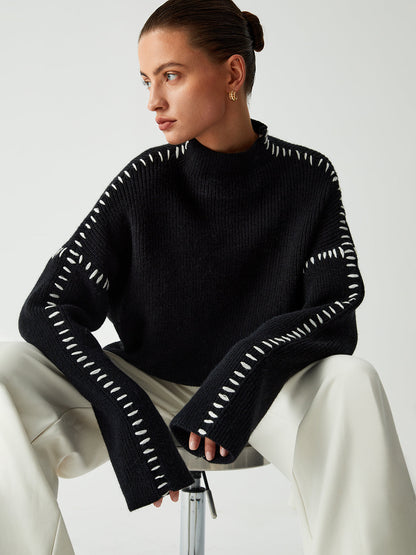 MIRA | Losvallende Dames Trui Met Contraststiksels – Minimalistisch & Comfortabel Voor Elke Dag