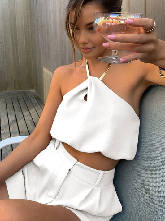 JULIA | Satijnen Halter Crop Top Met Gouden Detail Voor Dames – Luchtig, Elegant, Vrouwelijk