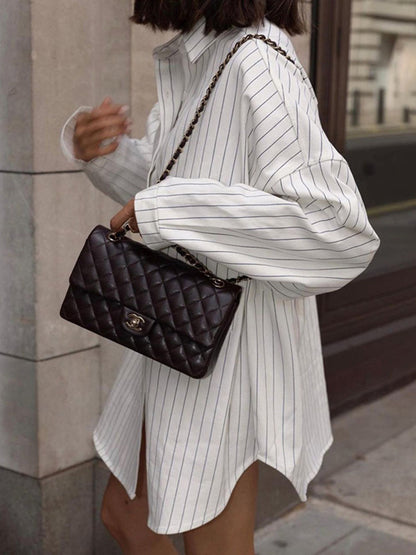 LEAH | Oversized Gestreept Damesoverhemd met Grote Zakken – Stijlvol & Comfortabel