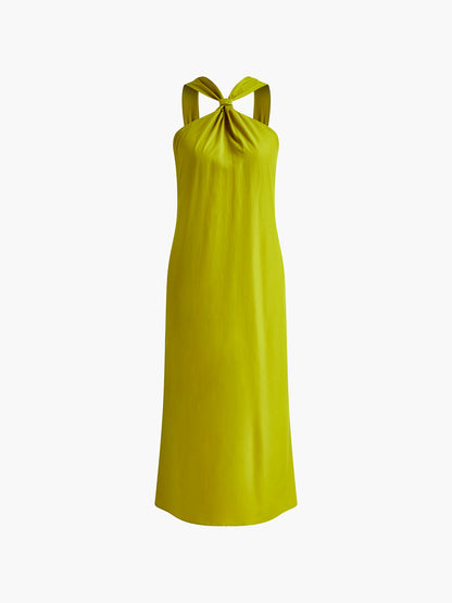 HANNA | Groene Lange Jurk Met Kruishalter & Split – Elegant, Luchtig & Ideaal Voor Warme Dagen